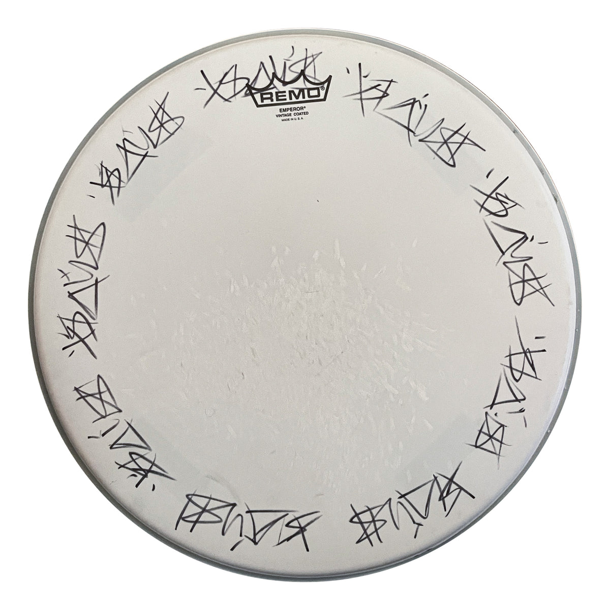16" Played / Signed Floor Tom Drumhead Official Travis Barker Store